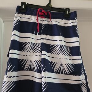 Lands' End Mens Navy and White Patterned Swim Shorts